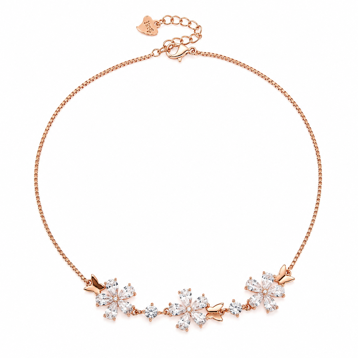 Tri-Flower-butterfly-Anklet-Rose-Colur