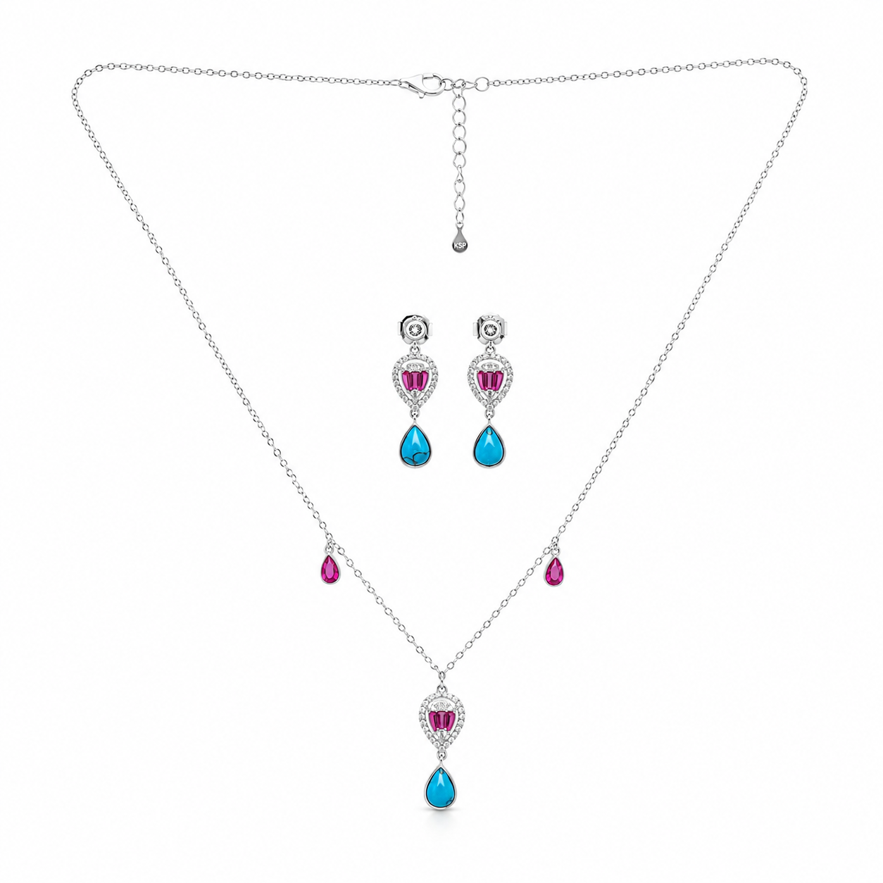 turquoise-ruby-drop-pendant-set