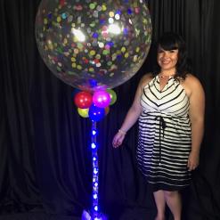 Jumbo Sparkle Confetti balloon with blue ribbon lite