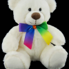 white teddy bear rainbow bow 23cm